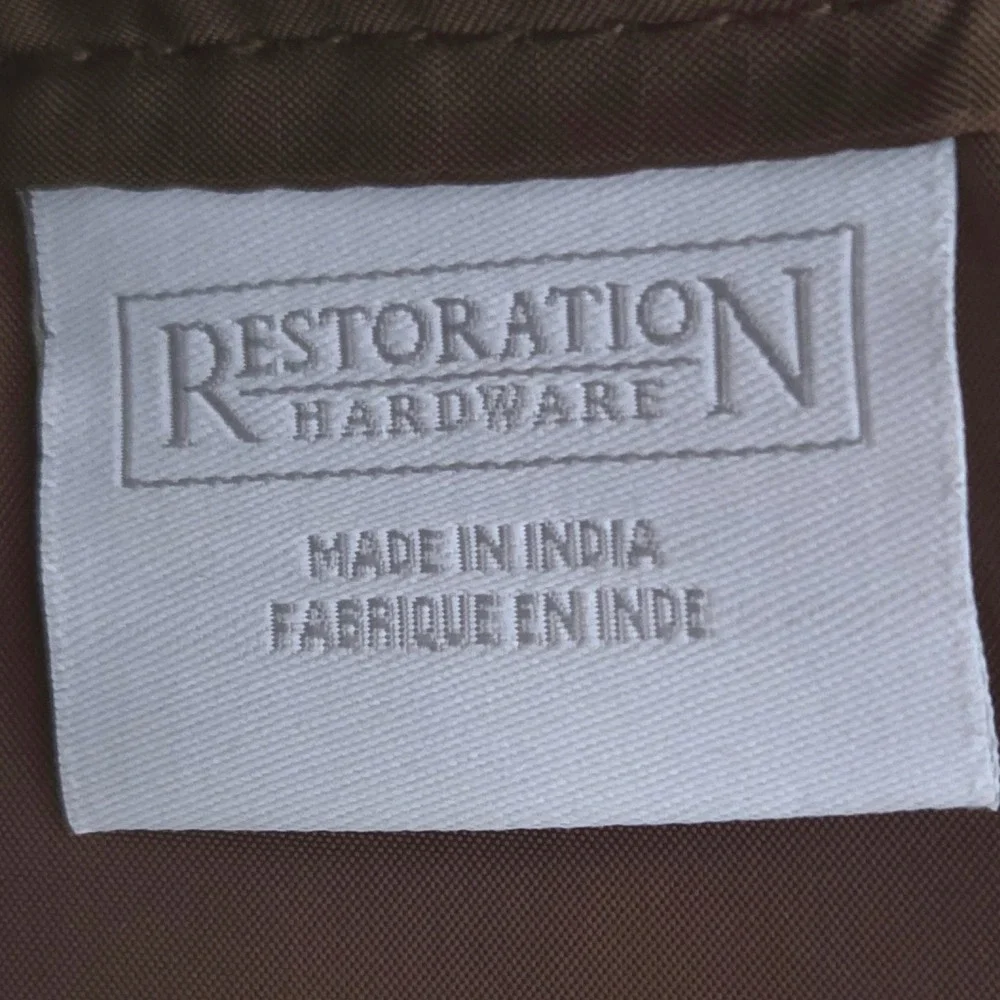 Restoration Hardware Red Canvas Tote Bag Brown Straps Pockets Metal Feet